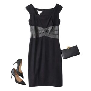 ✨Maggy London Black Sheath Dress | Faux Leather Waist | Work to Evening | Size 2